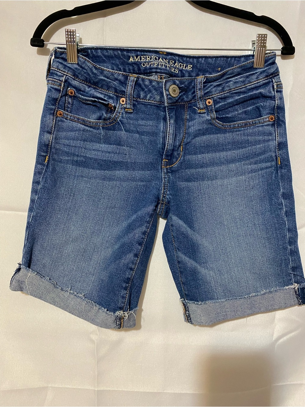 American Eagle Outfitters Blue Denim Rolled-Hem Bermuda Shorts